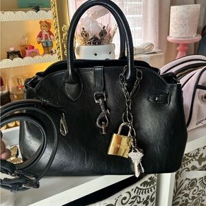 Steve Madden Black Satchel with Gold Lock Charm